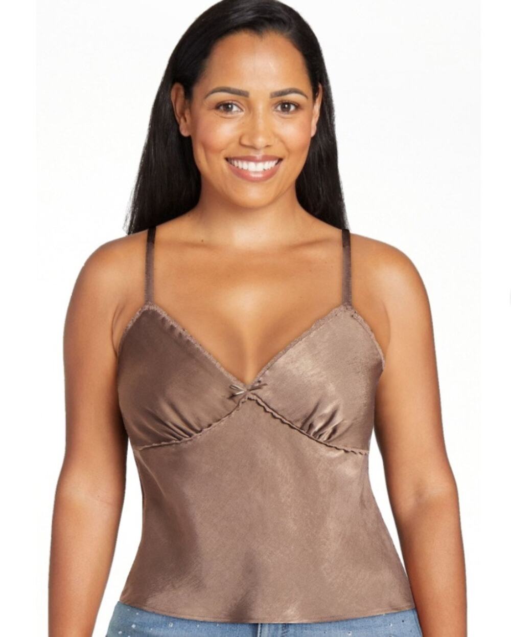 No Boundaries Women’s S Woven Cami Top with Lace Trim and Bow Sleeveless V-neck